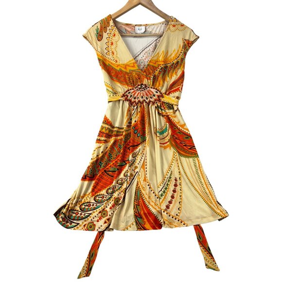 ECI Womens Mini Dress Boho Paisley Flowy Summer Back Tie Sz Large Vintage - Picture 2 of 13